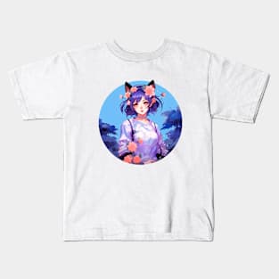 Cat girl digital anime painting Kids T-Shirt